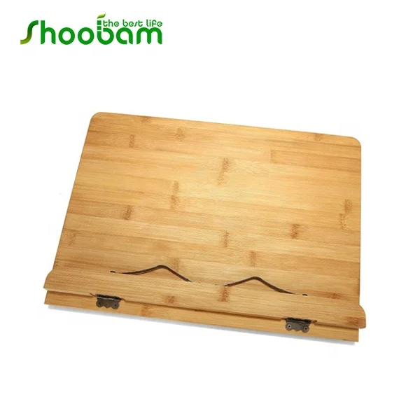 Подставка для книг из бамбука, регулируемый держатель для книг, поднос и зажимы для бумаги для страниц, стол для чтения кулинарной книги