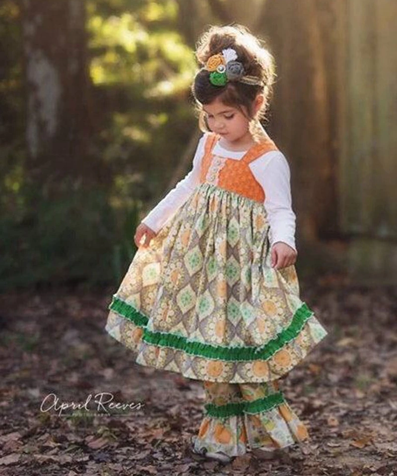 
Trendy Western Girls Clothes Sets Kids Fall flower pattern Outfits Baby 3Pcs wholesale outfit 