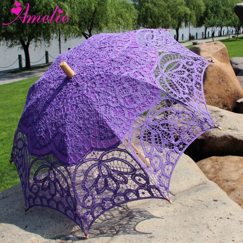 19 Century Popular Steampunk Style Handmade Battenburg Lace Parasol Lace Fan Set Wedding Umbrella