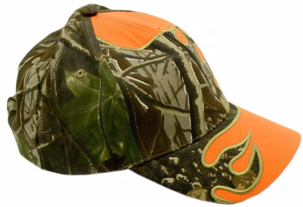 Cotton real tree leaf camo flame embroidery hunting outdoor sport hat baseball cap