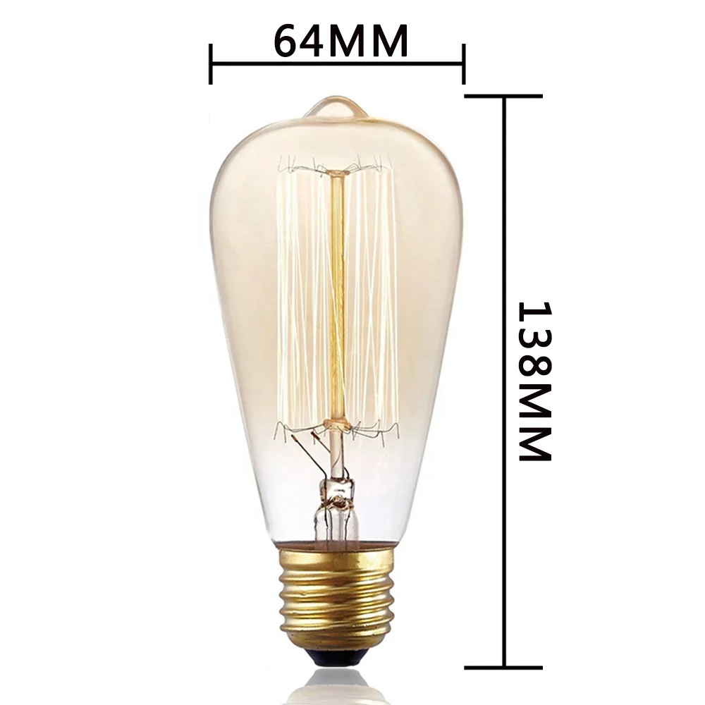 
40w antique light bulb with E27 Base - Amber Tinted - 110V-220V Dimmable ST64 Vintage Edison Bulb 