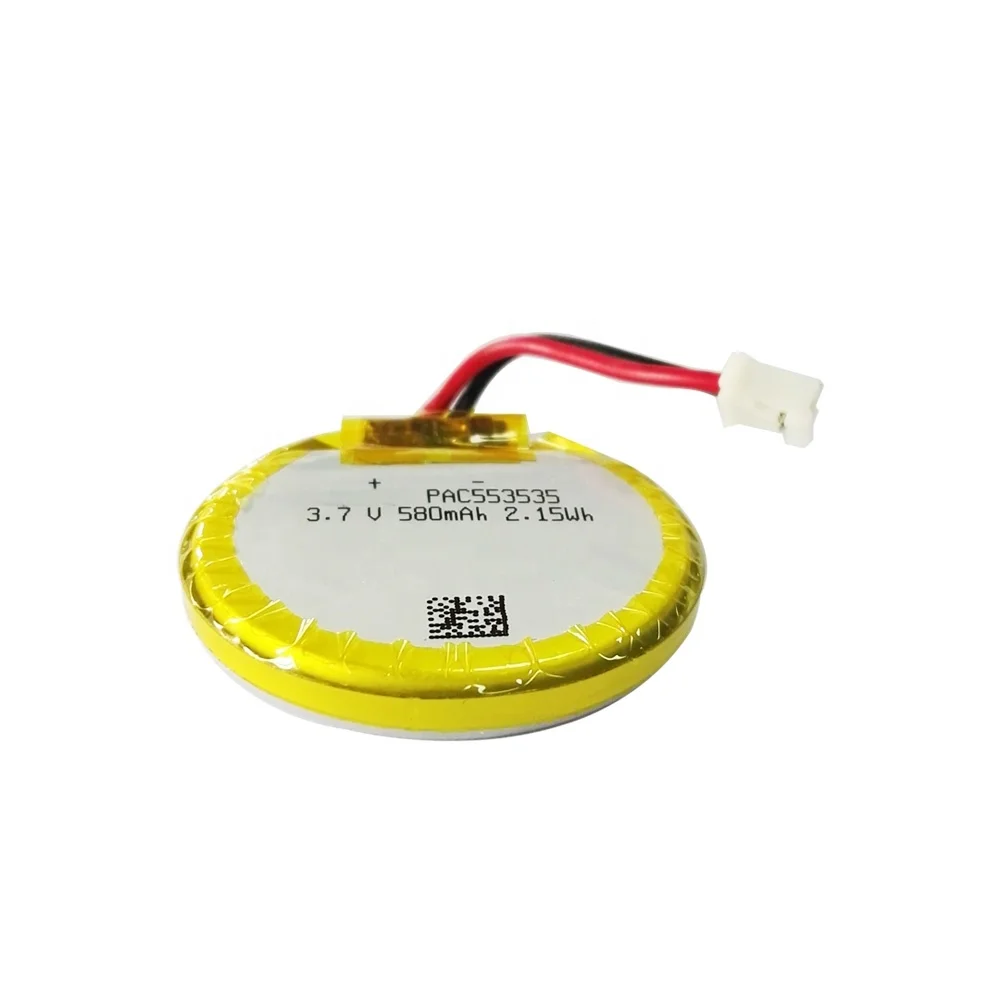 Round lithium polymer battery pack 553535 3.7v 580mAh for smart watch