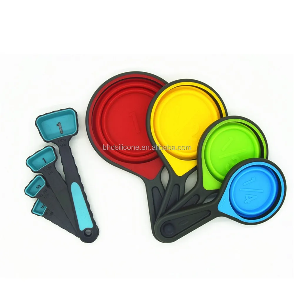 
Benhaida Food Grade Approved 8 Pieces Silicone Collapsible Measuring Cups Spoons 