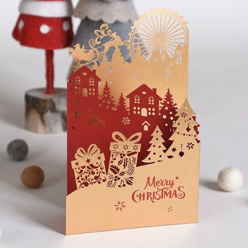 Personalized Beautiful custom printed 3d christmas greeting card and envelope handmade