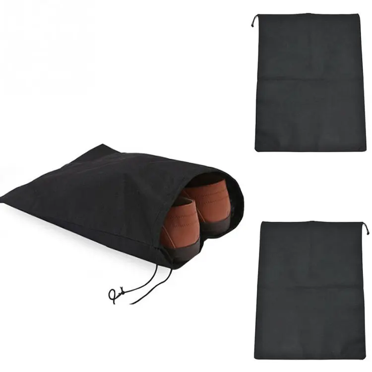 High quality custom logo eco friendly black cotton drawstring non woven shoe bag