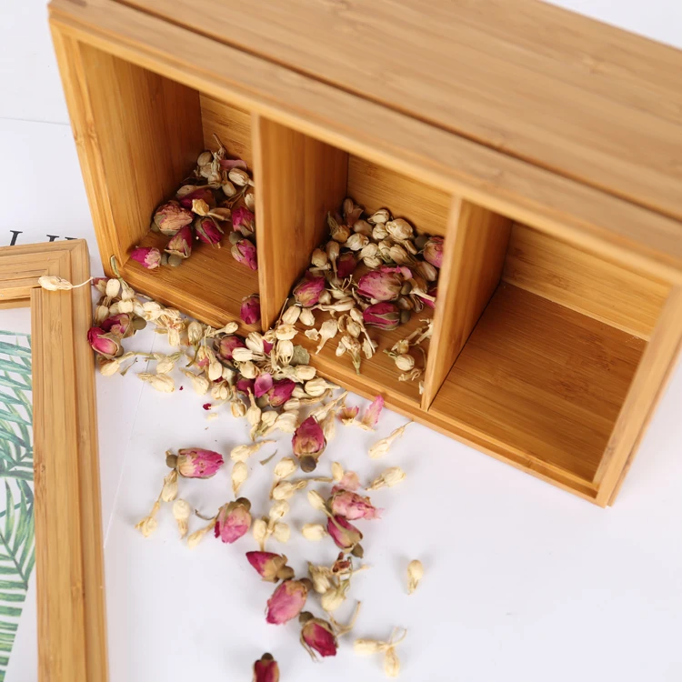 
BAMBKIN natural bamboo storage box with dividers creative multi organizer nut storage box tea bag container 