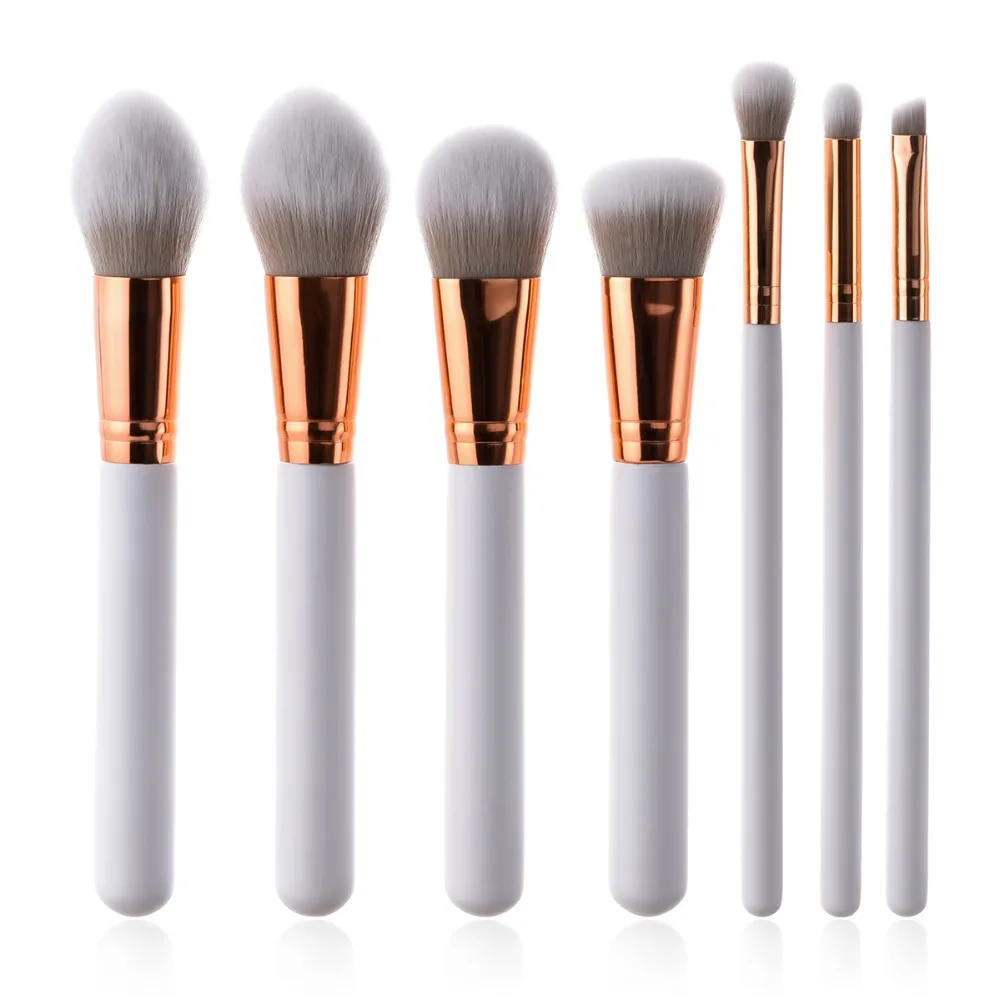 
High quality factory 7piece makeup tools white rose gold nylon hair makeup brushes 