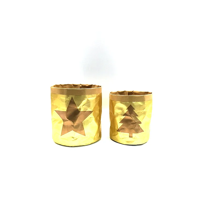 Washable kraft paper bag, Christmas storage bag, plant flower candy barrel