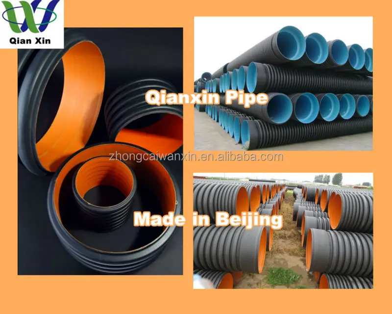 Black/orange hdpe double wall corrugated drainage pipe