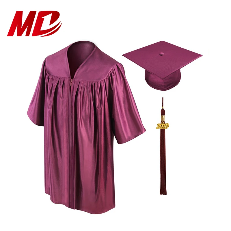 2024 Shiny Black Children Kid Graduation Cap Gown with Year Tassel Wholesale