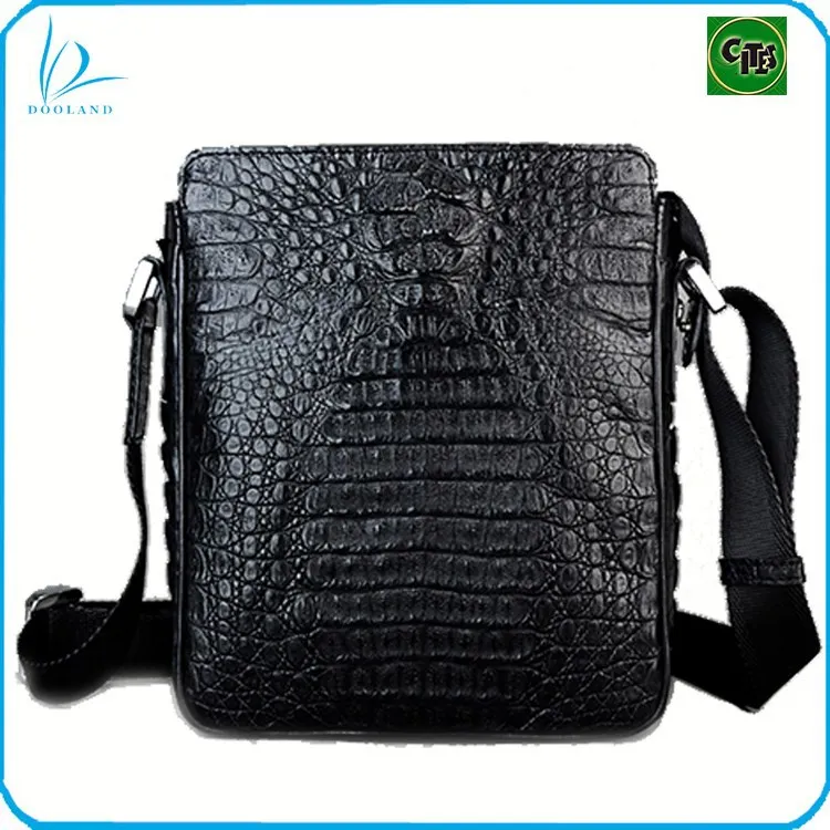 High quality caiman hornback skin genuine crocodile leather men bag shoulder bag