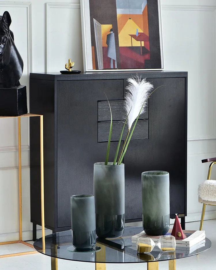 Bixuan Vases Sanded Matte Grey Handblown Glass Flower Arrangement Vase Tall Cylinder Stylish Table Decor Centerpieces Vase