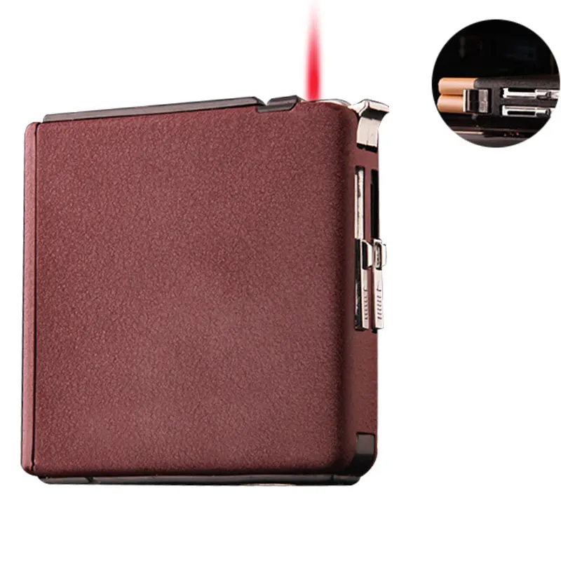 618A Erkai automatic cigarette pack 18 with creative black sanding wind straight blunt lighter automatic cigarette case