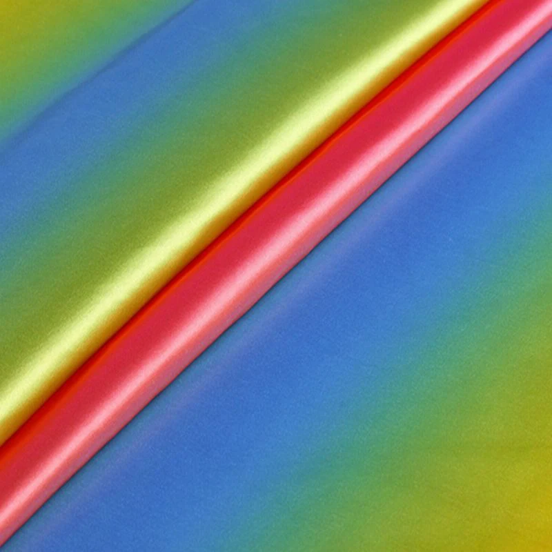 Cheap printing rainbows polyester satin fabric for colorful dress