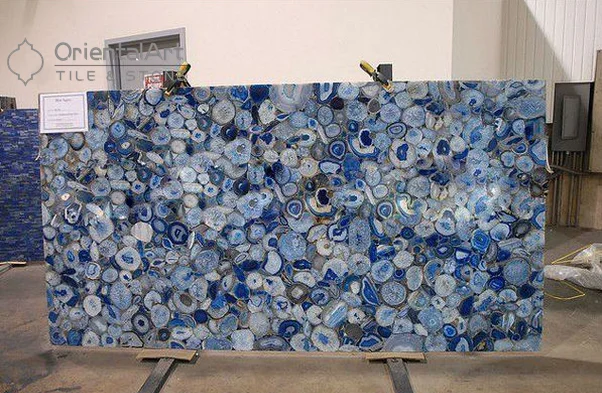 Blue Agate Backlit Semi Precious Stone Slab Bar Decoration Semi-precious Blue Agate Backlit blue agate slab