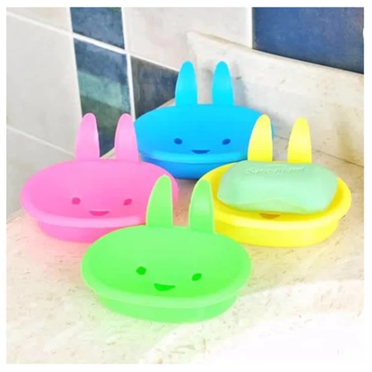 
Cute Cartoon Household Smiling Face Rabbit Shape Plastic Double Layer Soap Dish 