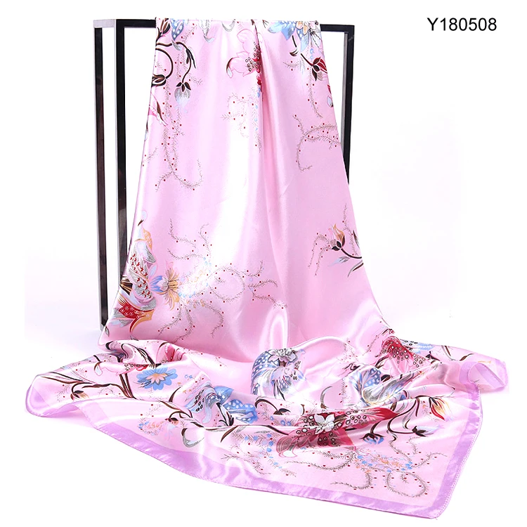 women headwrap 90x90cm luxury various printing square silk satin scarf