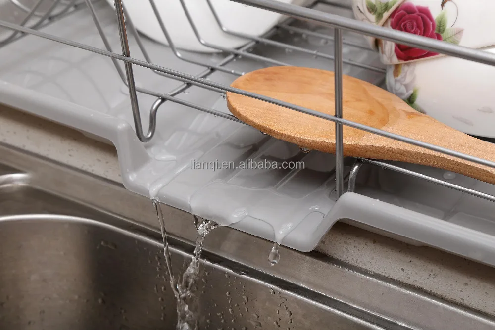 Stainless Steel kitchen plate storage dish drying rack with plastic salver
