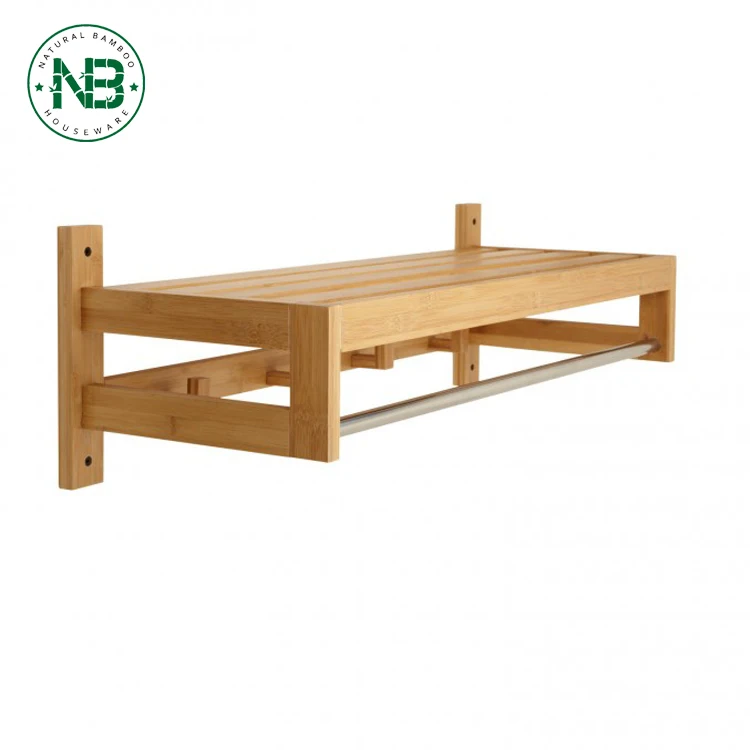 
Bath Towel Rack Bar with Bamboo Shelf 