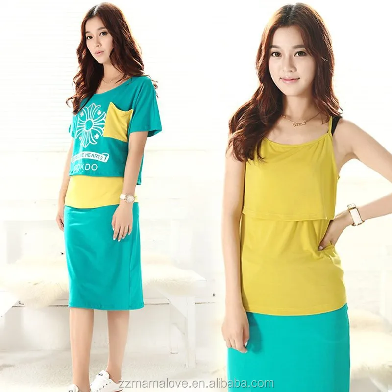 Wholesale NEW Intertube back sweat absorbing maternity nursing dress breastfeeding dress+Camisole+Clothes 3 piece size M L XL