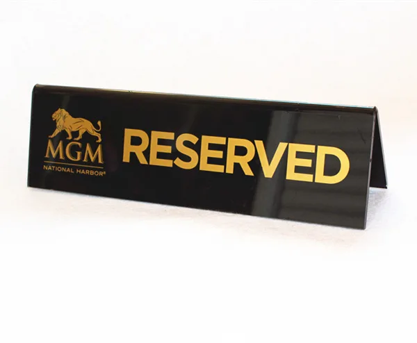 Wholesale custom hotel clear acrylic gold logo reserved table display letter sign