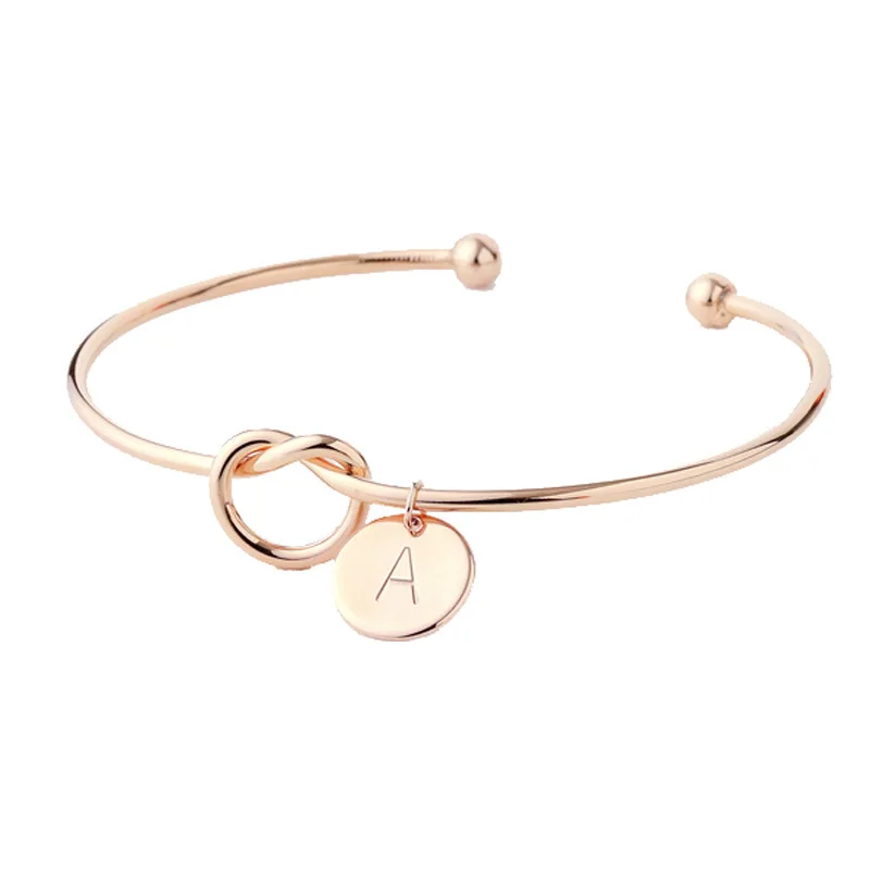 Customized Bijoux Women Jewelry 26 Initial Letters Disc Knot Bangle Bracelet
