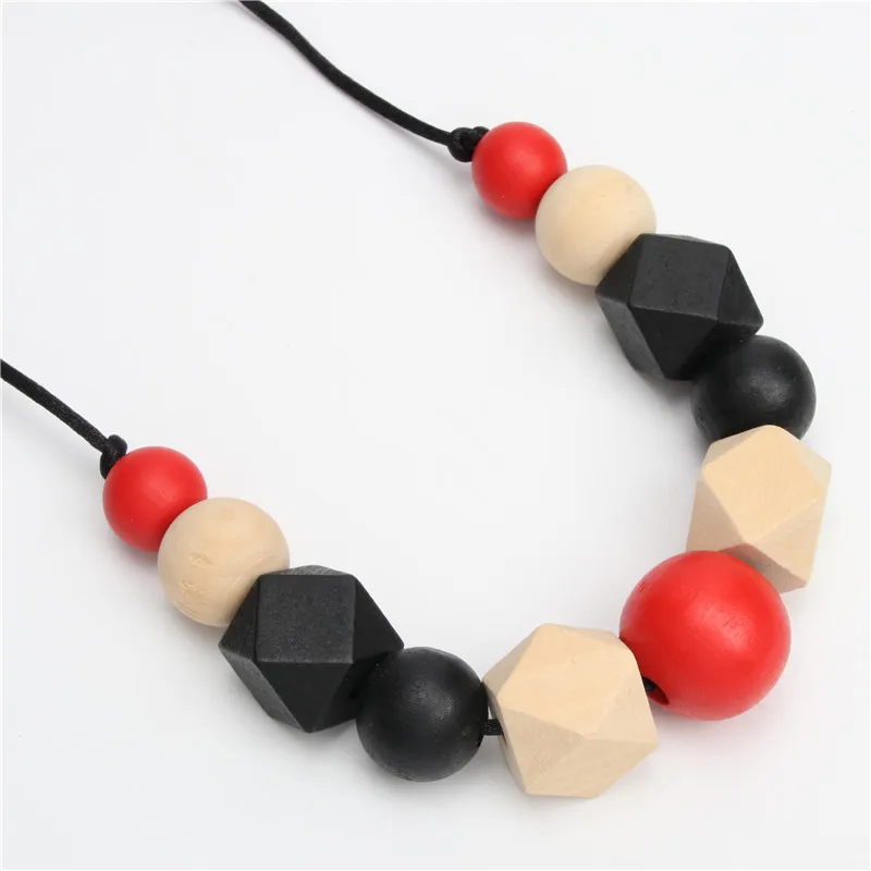 Геометрическое деревянное круглое горчичное темно-синее Персиковое ожерелье с гранеными деревянными бусинами ожерелье ручной росписи массивное ожерелье