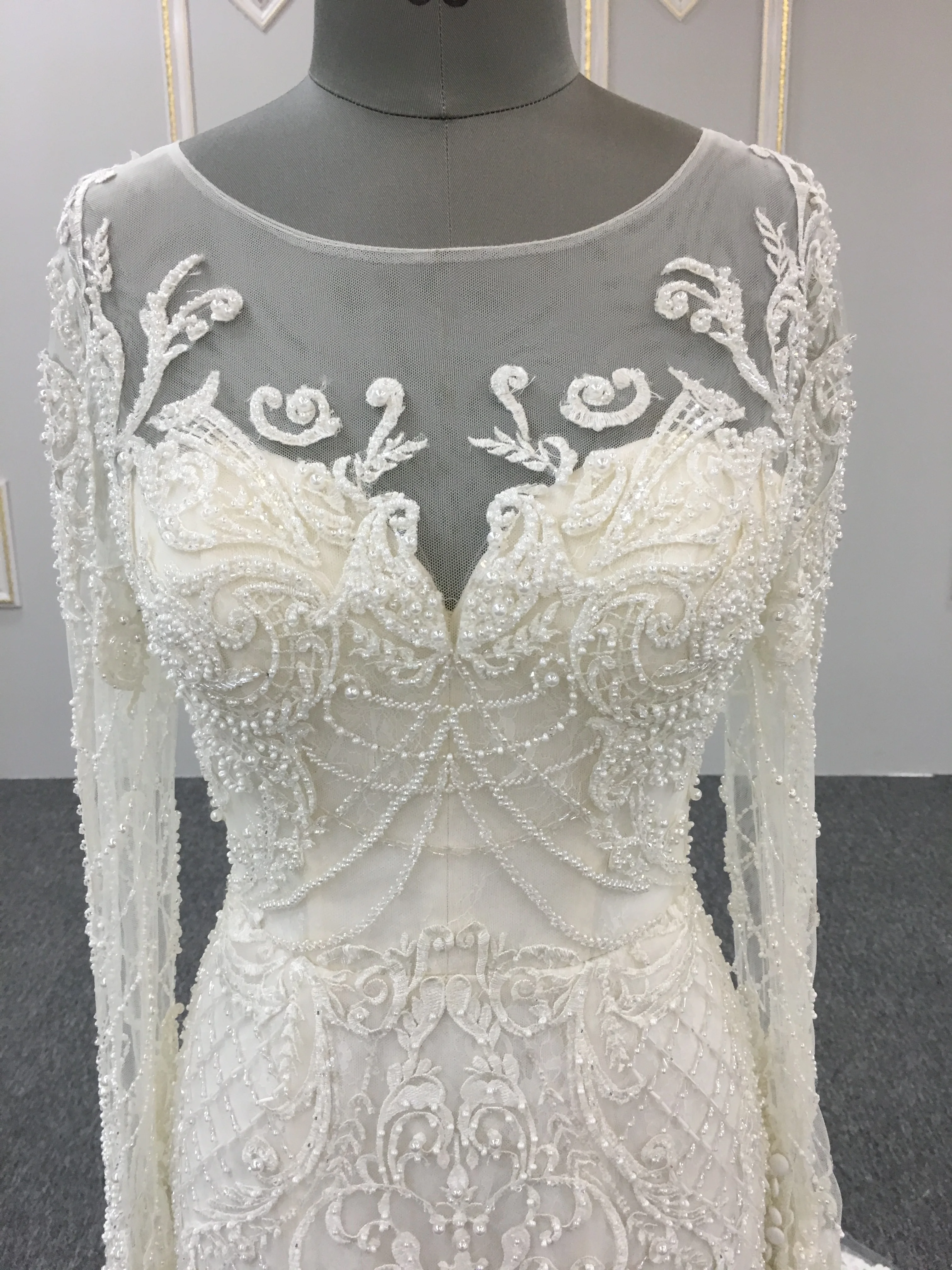 Arabic Wedding Gowns Long Sleeve Luxury Lace Mermaid Muslim Wedding Dress WT378