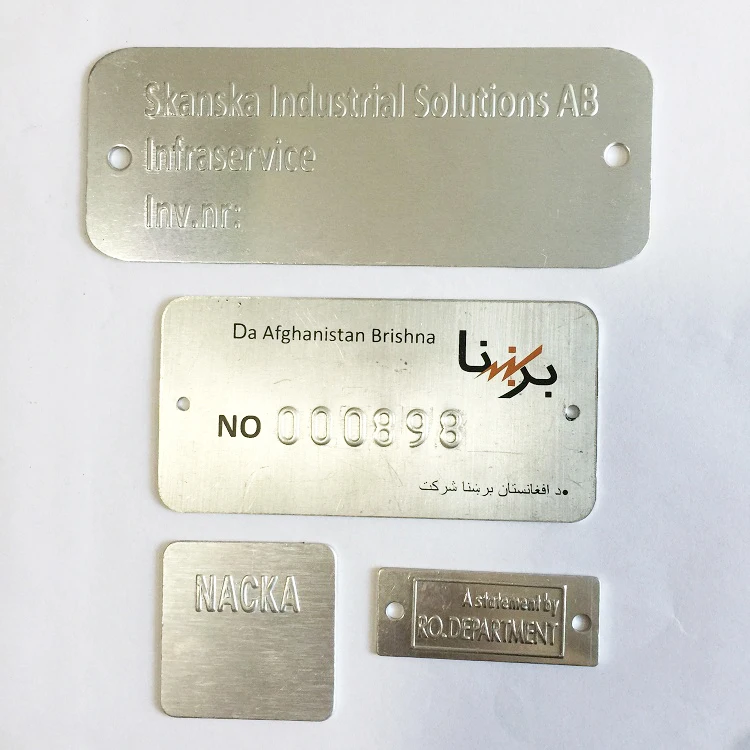 High quality logo embossing aluminium printed metal nameplate tag