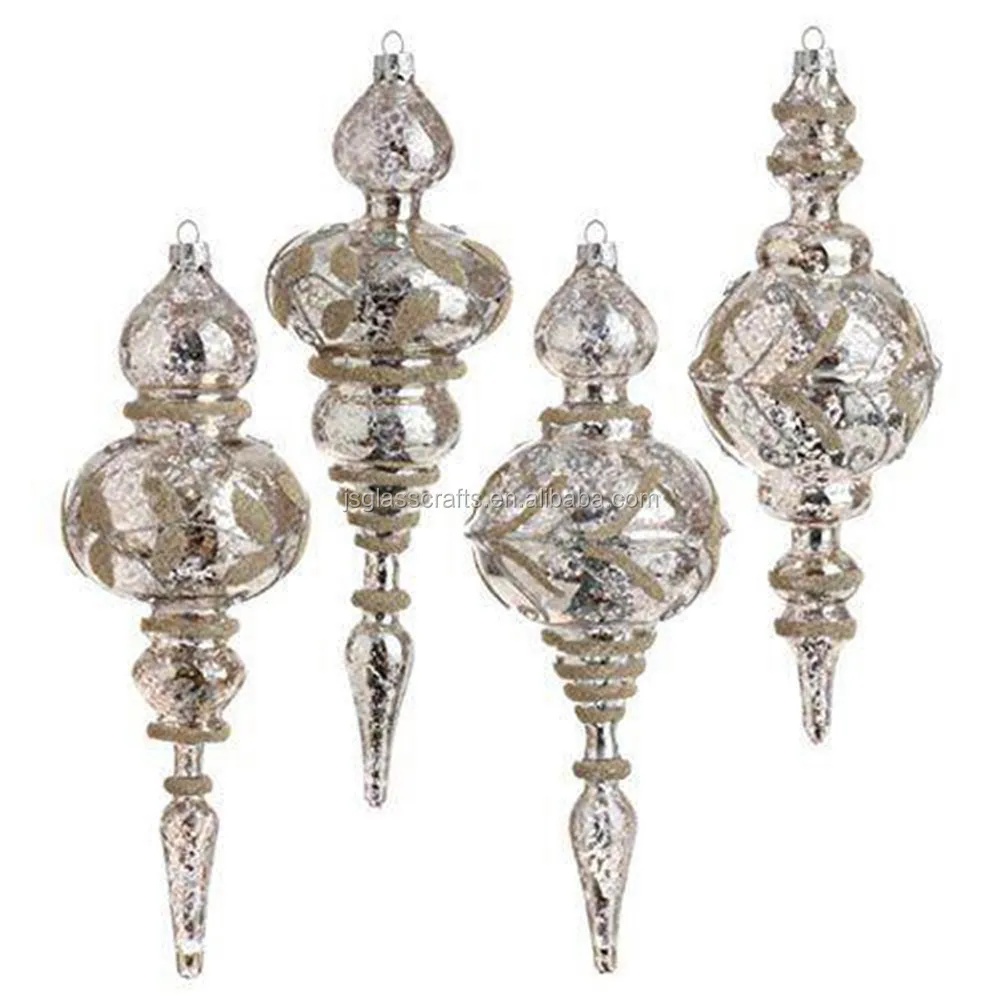 
Blown Finial glass Christmas tree ornament,hand painted glass christmas decor set of 4 