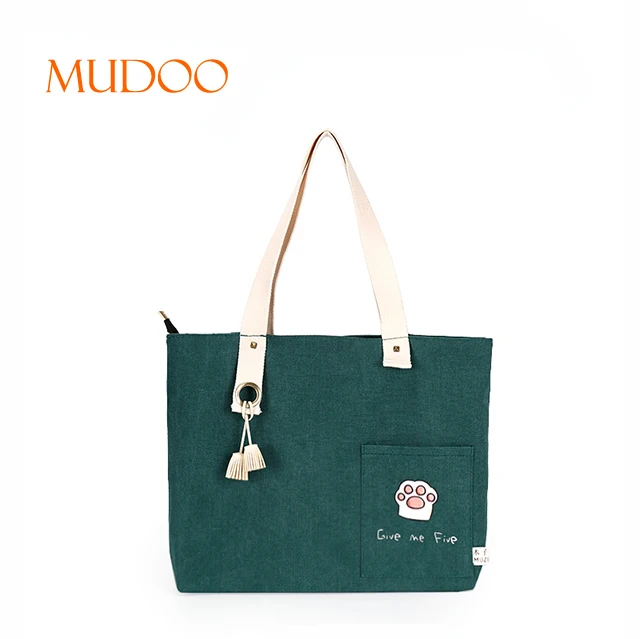 Durable green promotional canvas shoulder bag with zipper