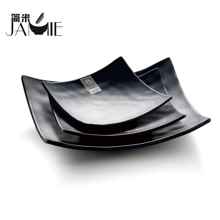 Поставщик золота арбуз Пластиковые 100% меламина черный цвет плиты, черный квадрат пластиковые тарелки фото