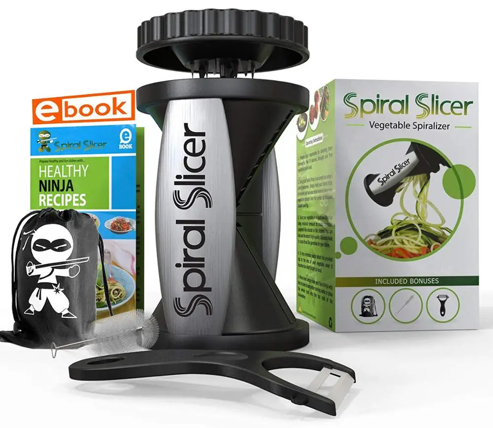 
Spiral Slicer Vegetable Zoodle Spiralizer - Veggie Noodle Maker Pasta Cutter - With Kitchen Peeler Bundle 