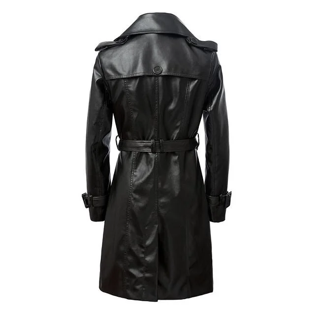 women double breasted pu leather jacket coat