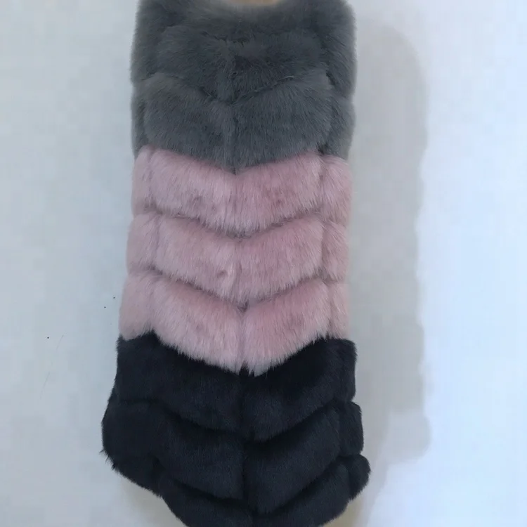Long type three colors warm vest eco fuax fur coat