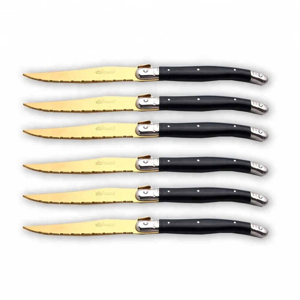 Laugiole steak knife set with PVD gold non-stick table knife set