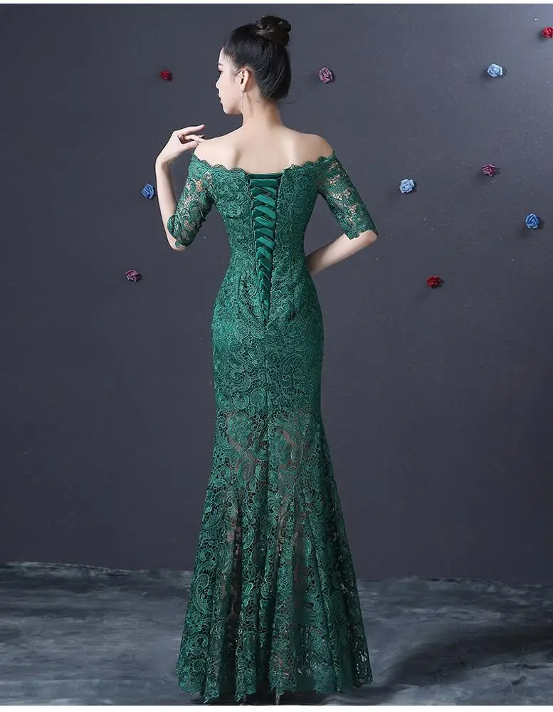 
Q054 Mermaid Host Dress half sleeves Evening night wear Green Lace sheath Mother of the Bride Dresses 