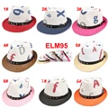 10pcs lot 8 Colors 2014 Print Baby Boys Girl Straw Fedora Hat Summer Caps Kids Sunhat