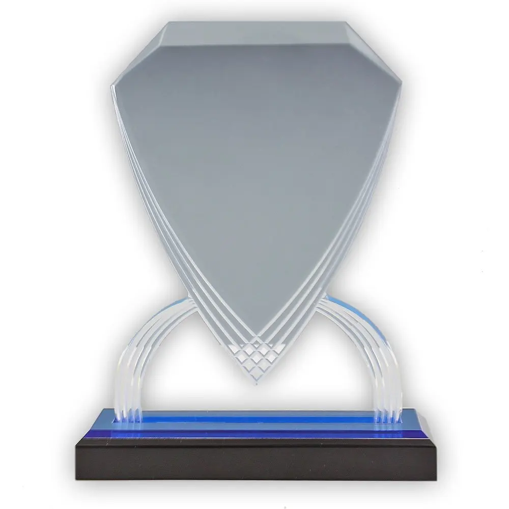 Customizable Transparent 8-3/4 Inch Acrylic Shield Trophy Clear Crystal Medals and Trophies with Black Base