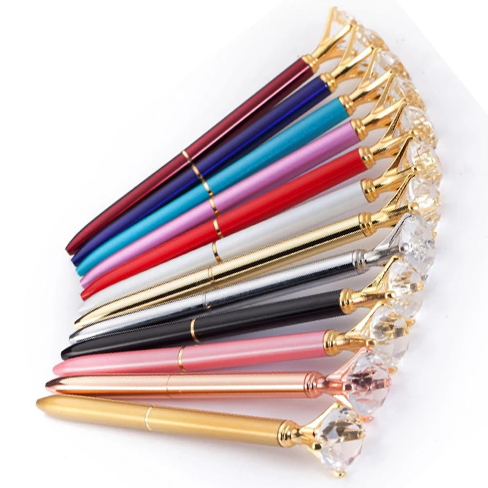 Gold Crystal Diamond Pen promotional gift ball pen Shiny Metal Ball Pens for School Office 10 Different Colors With 10 Gift bags