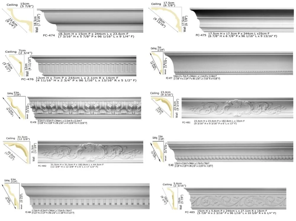 Polyurethane High Quality beautiful cheap decorative PU Moulding gypsum foam exterior ceiling Crown for House Cornice