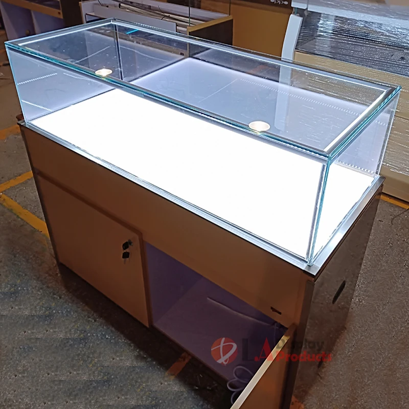 Factory custom made jewelry  glasses display showcase front open glass display showcase