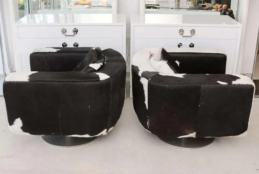 Rotating Base Premium Club Arm Chair with cowhide fur  / swivel cowhide chair  MP-89021#