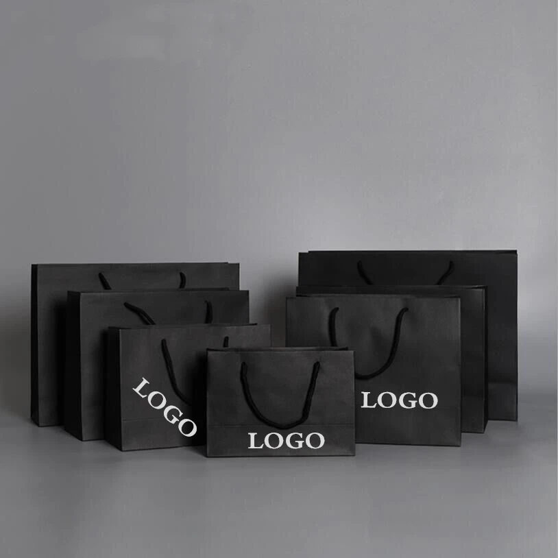 20*28*10CM Custom logo and size high quality black paper shopping bag be your gifts