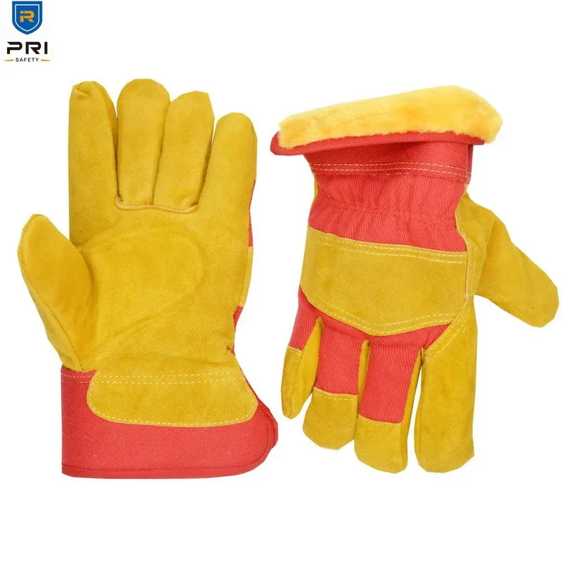 Сверхпрочные роскошные мужские перчатки PRISAFETY из коровьей спилковой кожи с двойным латексным поролоновым покрытием зимние защитные рабочие