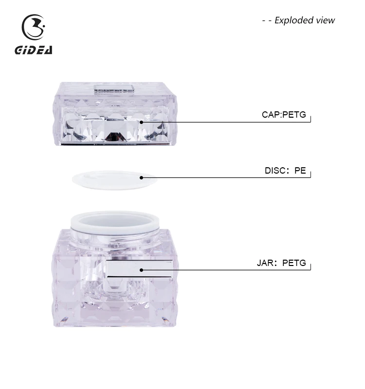 50g 80g square shape clear plastic PETG gold color cosmetic packaging container