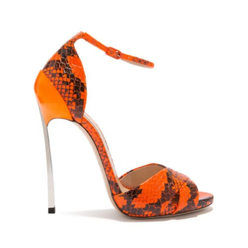 ODM/OEM open toe high heels ankle strap orange yellow peach evening dress shoes summer sandals
