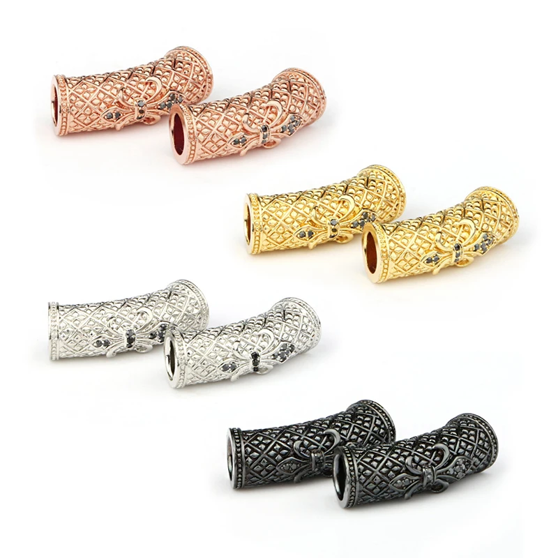 
Hot sale diamond tube shape fashion style cz brass custom metal bracelet beads charm connector micro pave spacer beads 