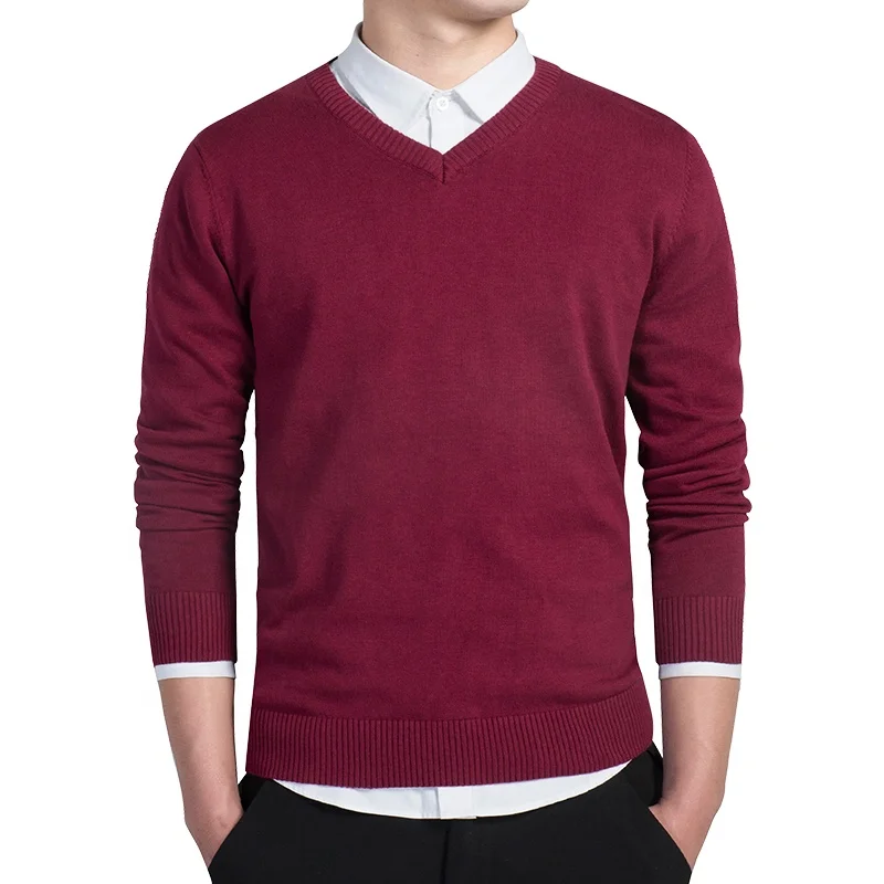 Spring Autumn Thin Formal Knitted Basic V Neck Sweater Men