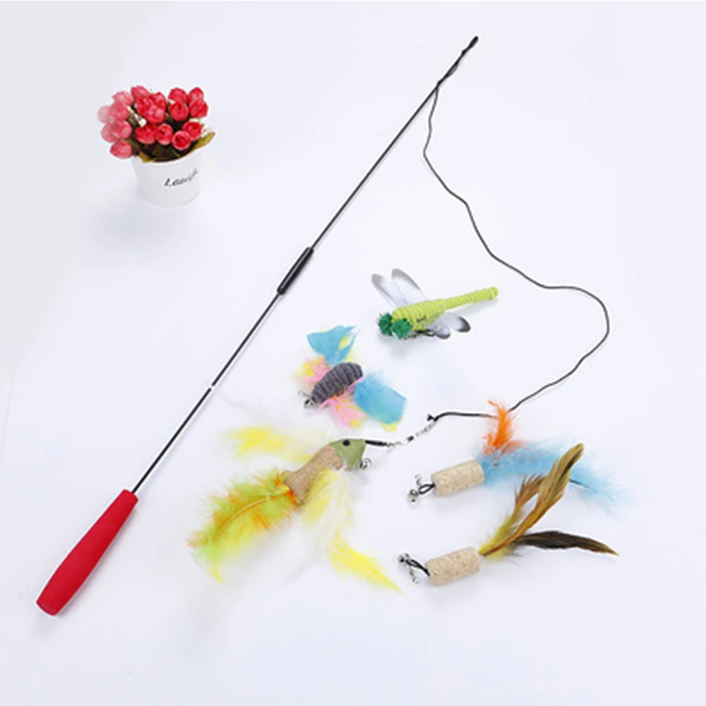 Cat Toy Supplies Replaceable Head Telescopic Look Real With Feather For Kittens